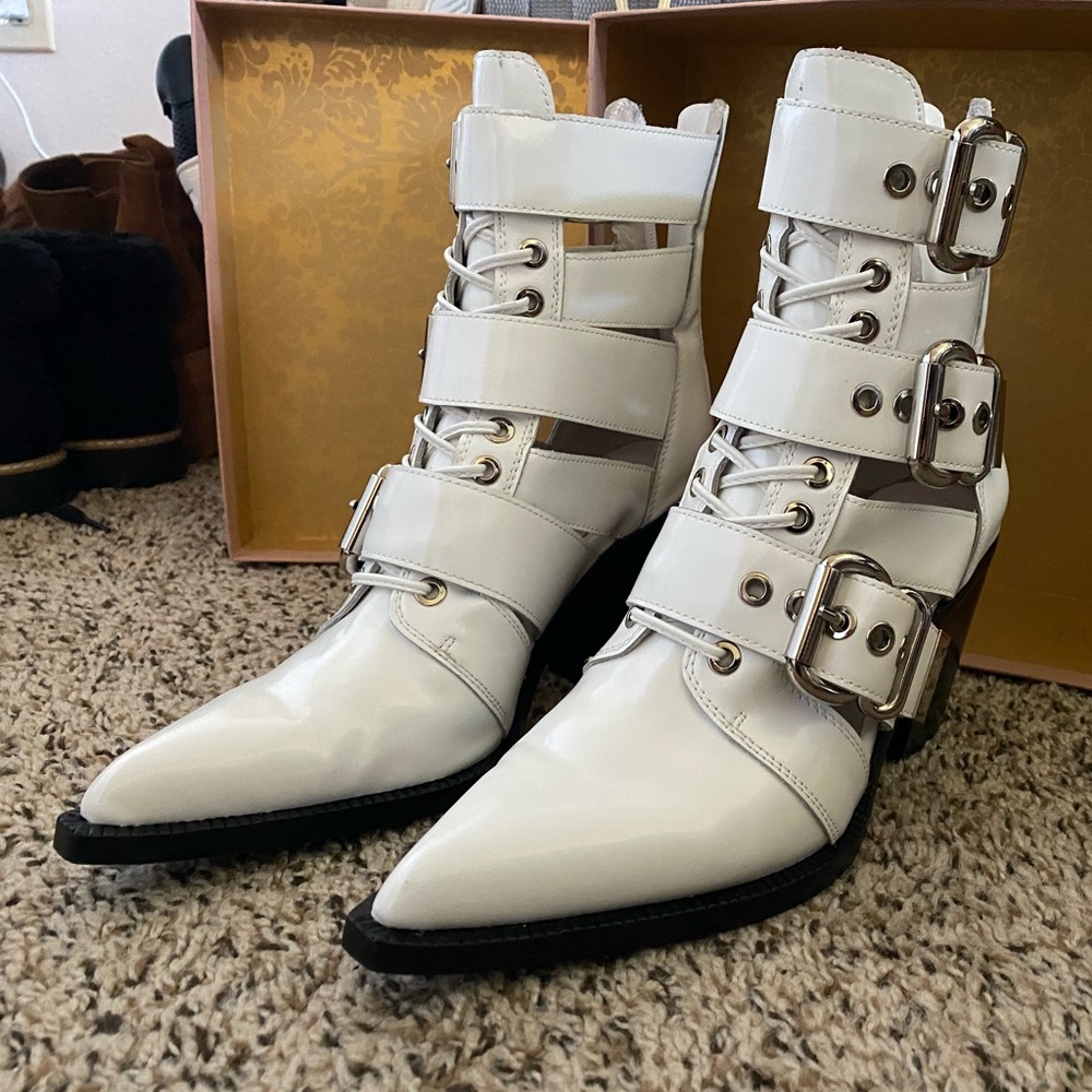 Jeffrey Campbell White Caceres Buckle Booties!